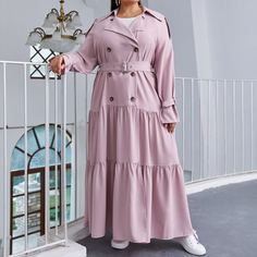 с поясом Одноцветный Элегантный Плюс размеры пальто Shein