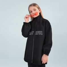 на молнии буква Повседневный Пальто для девочек Shein