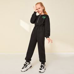 Комбинезон с текстовым принтом и молнией для девочек Shein