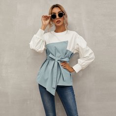 Пояс Контрастный цвет Элегантный Блузы Shein
