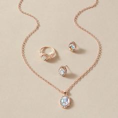 Ожерелье, серьги и кольцо с драгоценным камнем Shein