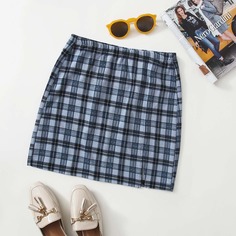 Юбка в клетку с разрезом Shein