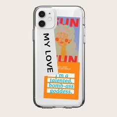 Прозрачный чехол для iPhone с текстовым принтом Shein
