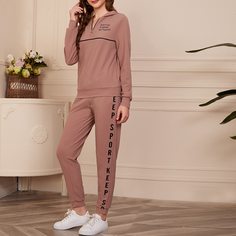 Толстовка с молнией и джоггеры с текстовым принтом Shein