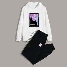 Мужская толстовка с графическом принтом на кулиске и джоггеры Shein