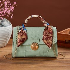 Сумка-сэтчел на цепочке с крокодиловым узором и декором шарфа Shein