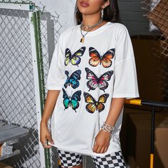 Длинная футболка с принтом "бабочка Shein