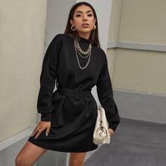 с поясом Одноцветный Повседневный Платья Shein