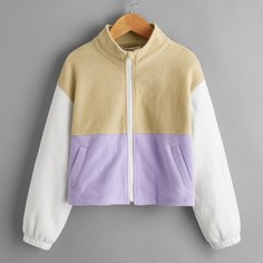 на молнии Контрастный цвет Повседневный Куртки для девочек Shein