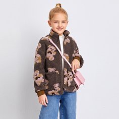 Плюшевая куртка на молнии с мультипликационным узором для девочек Shein
