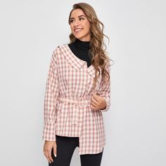 Пояс в клетку Институтский Блузы Shein