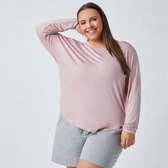 Одноцветный Повседневный Футболка размера плюс Shein