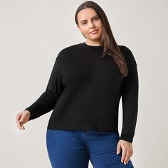 Одноцветный Повседневный Футболка размера плюс Shein