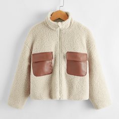 Плюшевая куртка на молнии с карманом для девочек Shein
