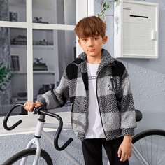 на молнии Клетка Повседневный Куртки для мальчиков Shein