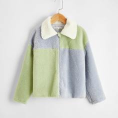 Контрастная плюшевая куртка для девочек Shein