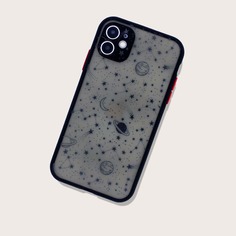 Чехол для iPhone с контрастной рамкой и узором планеты Shein