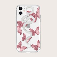 Прозрачный чехол для iPhone с принтом бабочки и змеи Shein