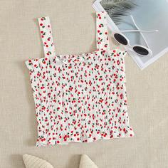 Свободный топ с плиссировкой в форме вишни Shein