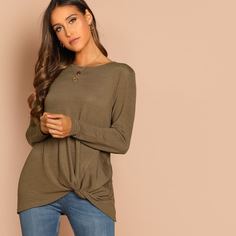 Асимметричный Однотонный Джемпер Shein