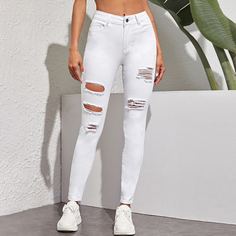 Однотонные рваные джинсы Shein