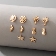 5 пар серьги-гвоздики в форме морской звезды и ракушки Shein
