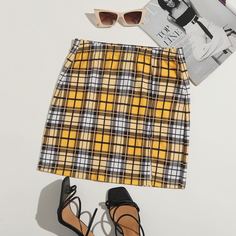 Юбка в клетку с разрезом Shein