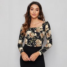 Цветочный Повседневный Футболки Shein