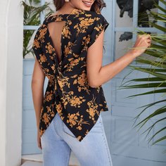 с драпировкой Цветочный Бохо Блузы Shein