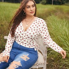 На запах цветочный Повседневный Женские топы размер плюс Shein