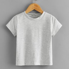 Однотонная футболка с круглым воротником для мальчиков Shein