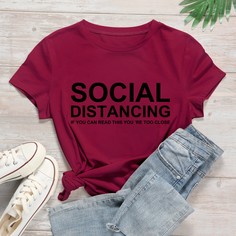 Розово-красный Лозунг Повседневный Футболки Shein