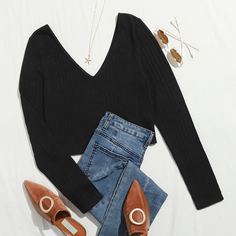 Трикотажная однотонная короткая футболка Shein