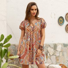 с бахромой Пейсли Бохо Платье Shein