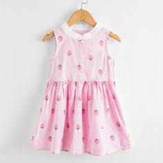 Пуговица Полосатый Повседневный Платья для девочек Shein