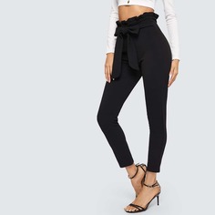 Узкие Брюки С Поясом На Талии Shein