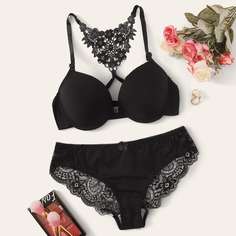 Комплект нижнего белья на косточках с кружевом Shein