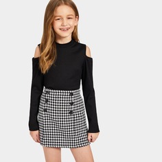 Трикотажная Футболка И Хаундстут Юбка Комплект Для Девочек Shein