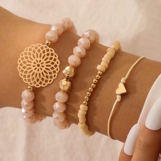 Браслет с декором лотоса и бесконечности 4шт Shein