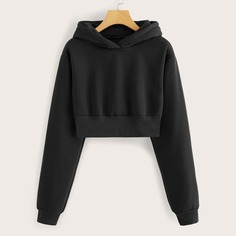 Однотонный Короткий Свитшот С Капюшоном Shein