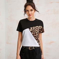Контрастная леопардовая футболка Shein
