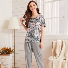 Пижама с цветочным принтом Shein