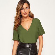 Однотонный топ с фестончатым краем Shein