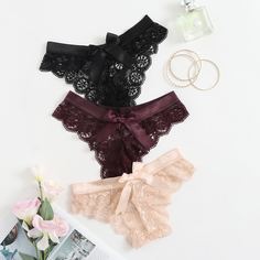 с фестонами Одноцветный Бесшовные трусы Shein