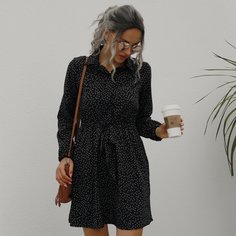 Платье-рубашка с поясом в горошек Shein