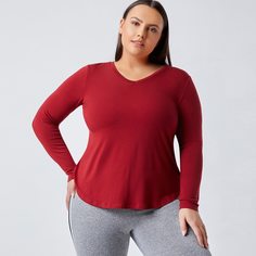 Одноцветный Повседневный Футболка размера плюс Shein