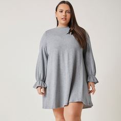 с оборками Одноцветный Повседневный Платья размер плюс Shein