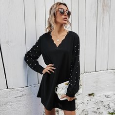 с жемчугом Одноцветный Элегантный Платья Shein