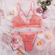 Комплект сетчатого нижнего белья размера плюс с принтом сердечка Shein