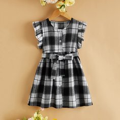 с оборками Клетка Повседневный Платья для девочек Shein